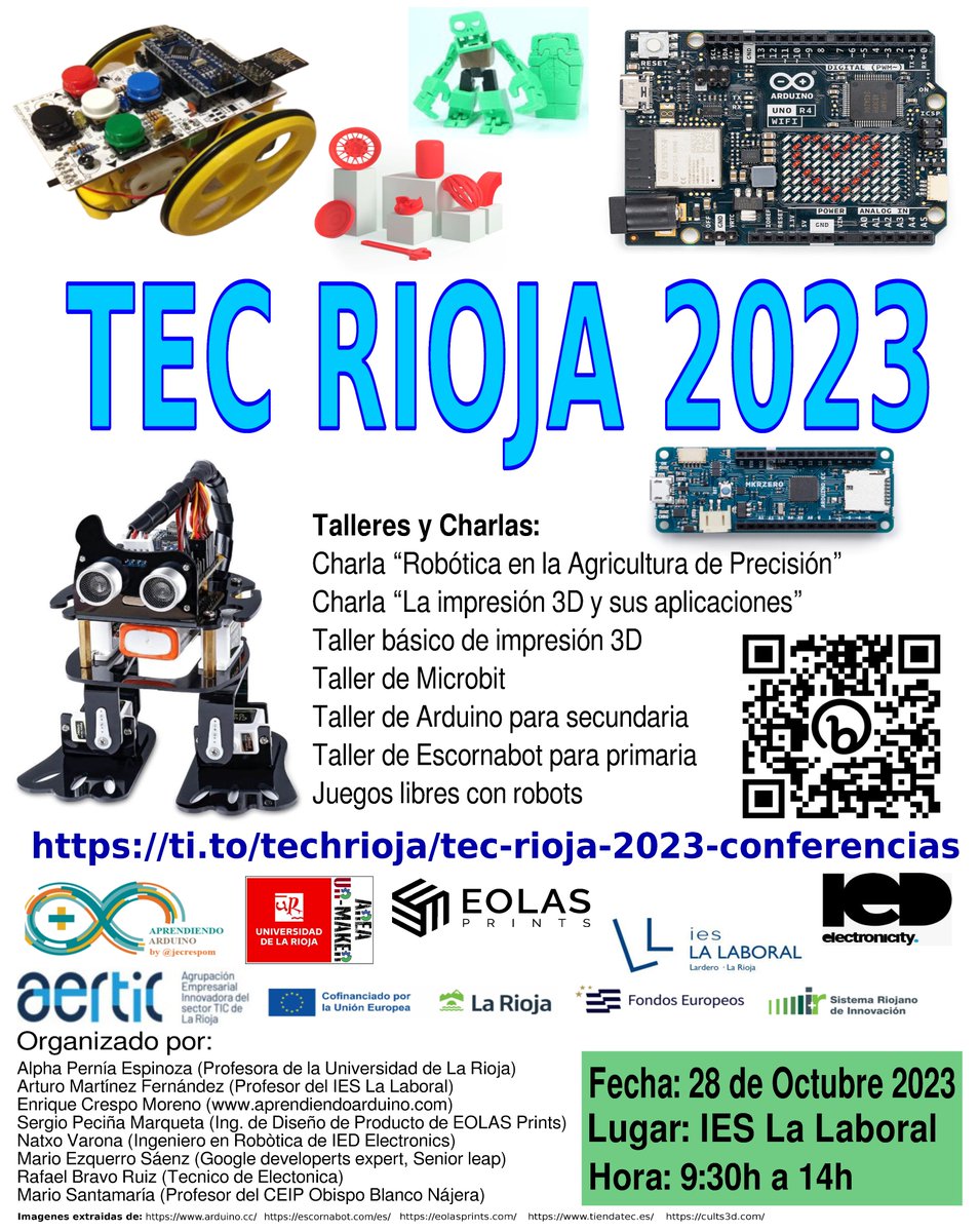 No te pierdas #TECRioja2023 un evento que acercar la tecnología a toda La Rioja (grandes y chicos). Programa e inscripciones: ti.to/techrioja/tec-… <a href="/lalaboral/">IES La Laboral</a> <a href="/unirioja/">Universidad de La Rioja</a> <a href="/eolasprints/">Eolas Prints</a> <a href="/jecrespom/">Jose Enrique Crespo</a> <a href="/Mario_Ezquerro/">Mario Ezquerro ::1</a> <a href="/IEDcompany/">IED</a> <a href="/supermariete/">Mariete Ete</a> <a href="/AERTIC/">AERTIC</a> <a href="/escornabot/">escornabot</a> <a href="/arduino/">Arduino</a> <a href="/microbit_edu/">Micro:bit Educational Foundation</a>