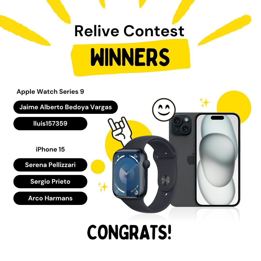 To celebrate Relive being featured by Apple’s CEO Tim Cook, we ran our first Relive Contest! 🎉 Big thanks to everyone who participated 🫶 And of course congratulations to all the winners! Watch your inbox 🎁