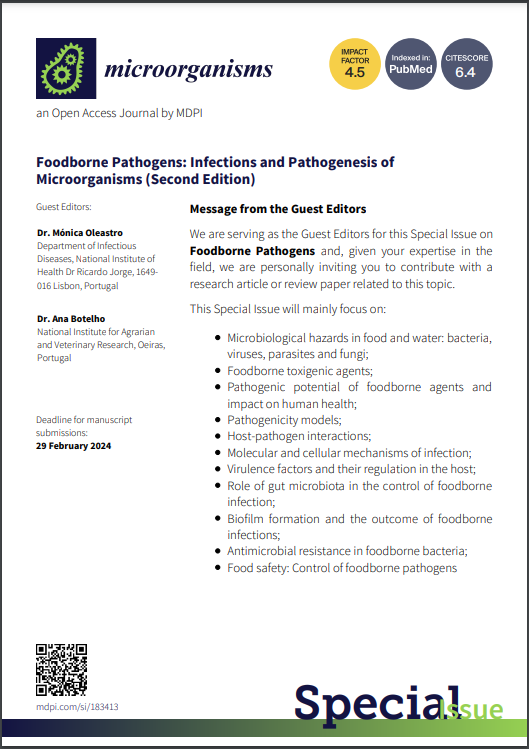Micro_MDPI's tweet image. #SpecialIssue: #Foodborne Pathogens: Infections and Pathogenesis of Microorganisms (Second Edition)  Guest Editors:  Dr. Mónica Oleastro and 
Dr. Ana Botelho  
mdpi.com/si/183413
#Foodborne zoonotic bacterial pathogens
#Host-pathogen interaction
#Food safety