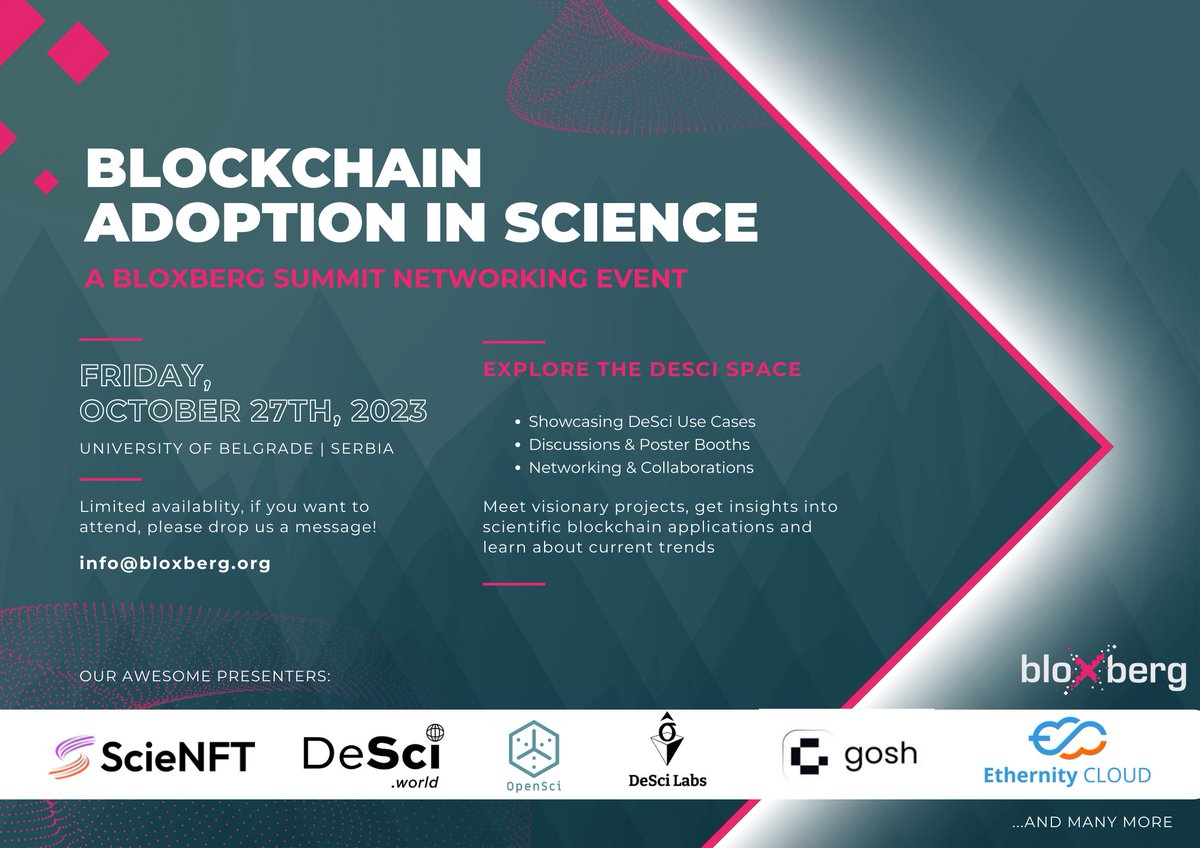 The sixth bloxberg summit is coming up October 26-27, 2023 in Belgrade <a href="/fonbg/">FON</a>. 
✨NEW this year: we're opening the second day to the public: don't miss the the bloxberg networking event and discover the exciting developments in the #DeSci space! See you next week!⛓️
