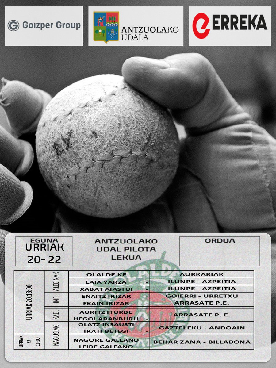 Bertan aste honetan jokatuko diren partiduak. 
#Antzuola #Gipuzkoa #Pilota #Kirola