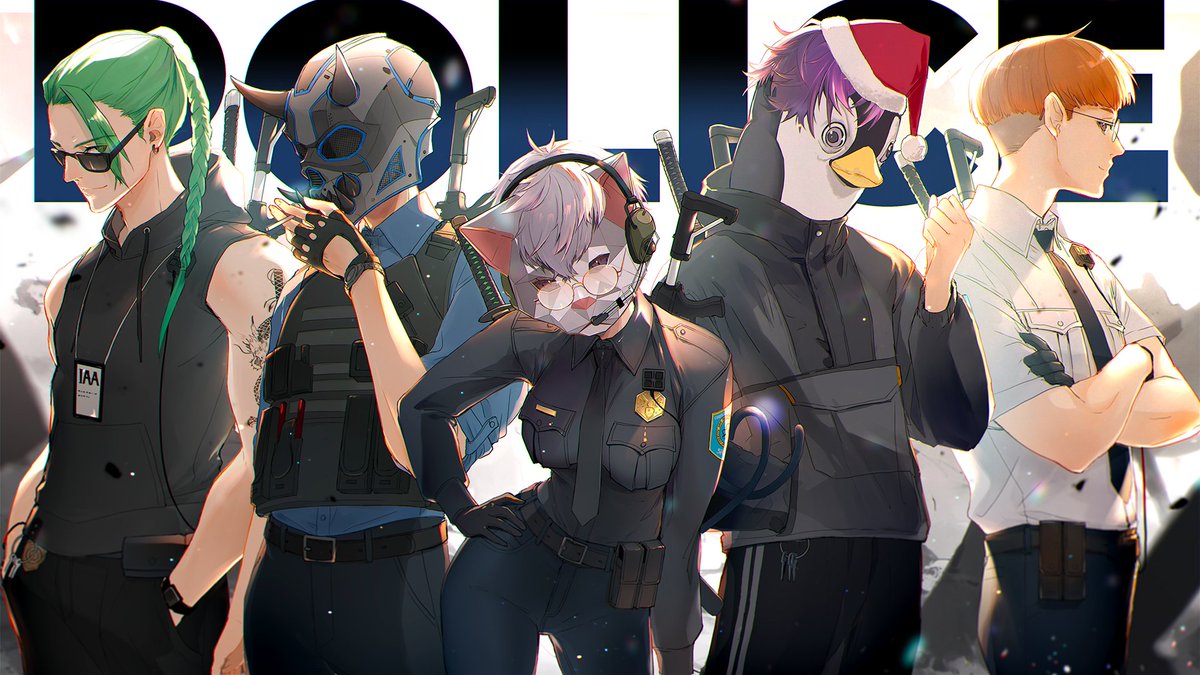 multiple boys gloves necktie sunglasses police hat animal ears  illustration images