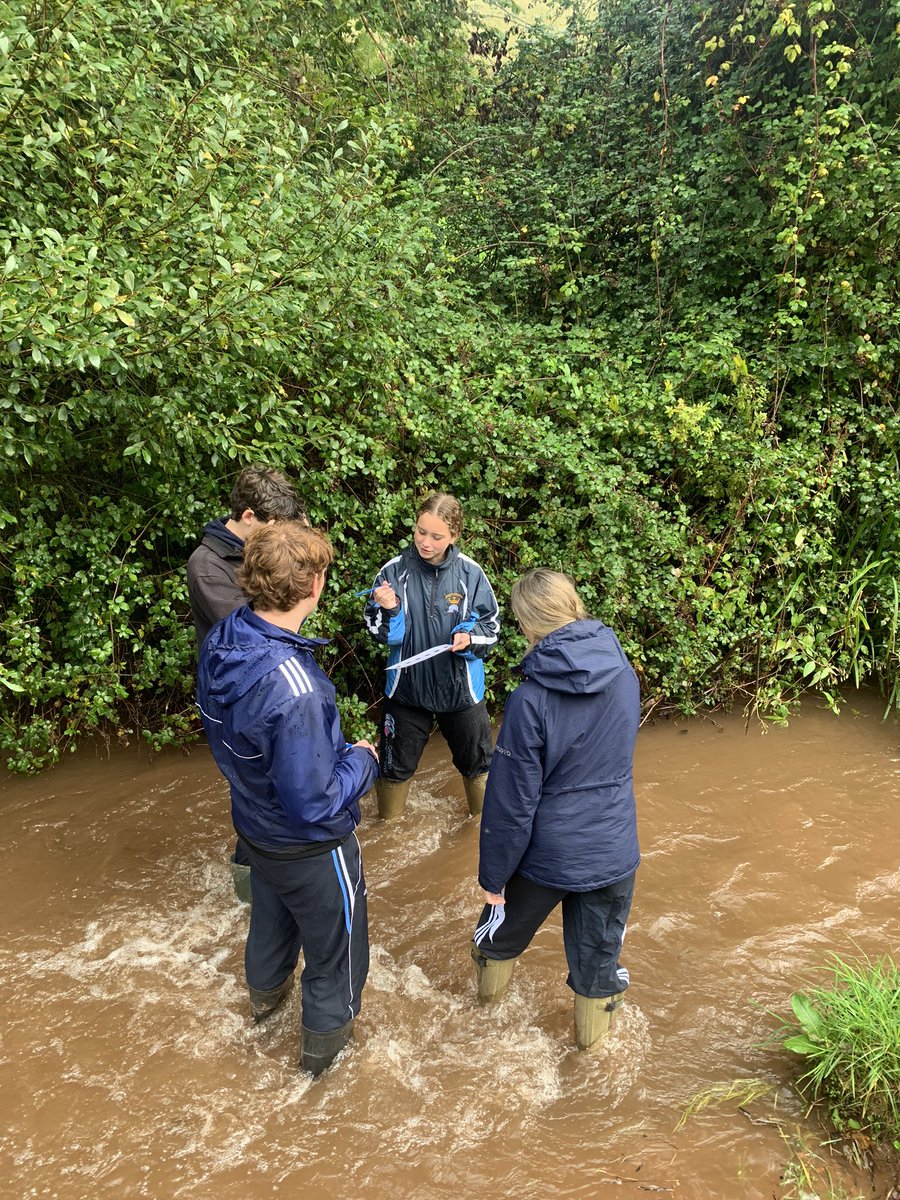 KSBGeography's tweet photo. A wet but brilliant #KSBGeography field trip with #KSBSixthForm pupils yesterday at @FSCNettlecombe on Exmoor, with pupils investigating river channel processes and drainage basin infiltration rates. #KSBQuality https://t.co/D3OowzEY81