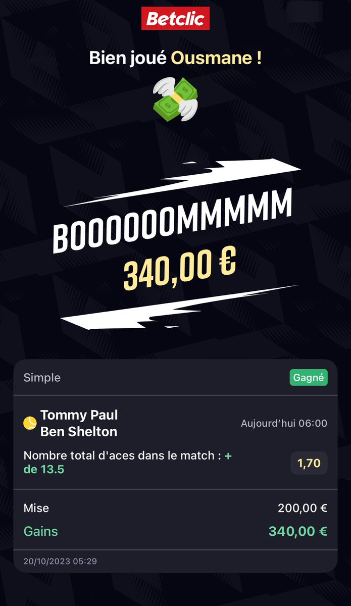 YousFoot's tweet photo. Merci ⁦@Betclic⁩ https://t.co/NMJAbOSZOk
