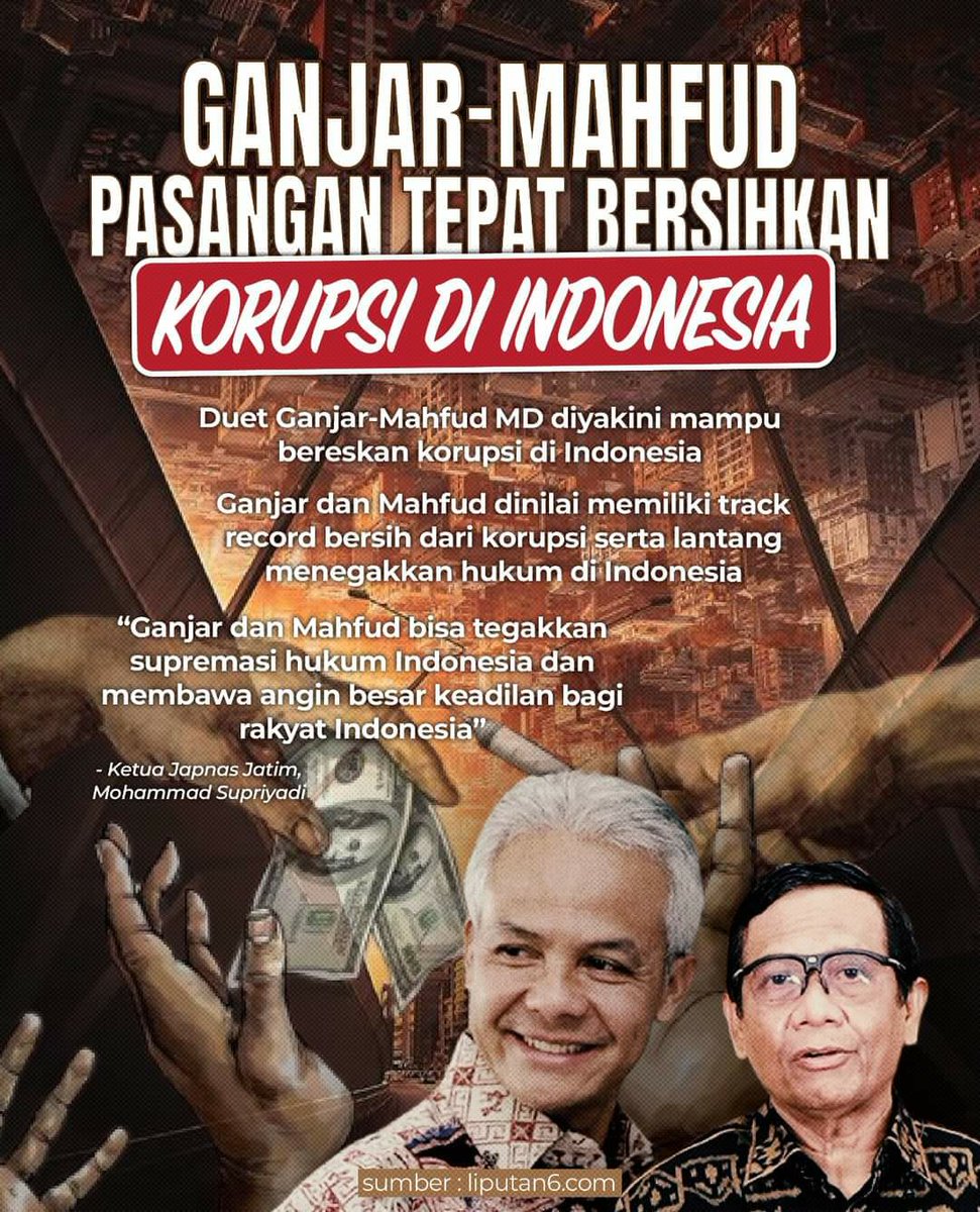zthier's tweet photo. Dengan track record yang bersih dari korupsi dan lantang menegaskan hukum Duet ganjar Mahfud ini merupakan tepat, PasanganBersih DariKorupsi dan bisa menegakkan supremasi hukum, dan insyaallah  GanjarMahfud BerantasKorupsi https://t.co/xFvL43NOm0