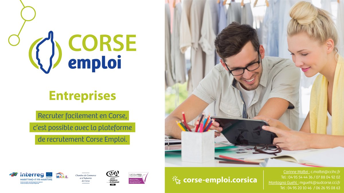 #Recrutement et #formation | Vous avez besoin de renforcer vos équipes ? Découvrez Corse Emploi, la plateforme qui vous accompagne dans vos recrutements

👉  Publiez votre profil dès aujourd'hui et recevez vos premières candidatures : corse-emploi.corsica/fr 

#Corse #RH