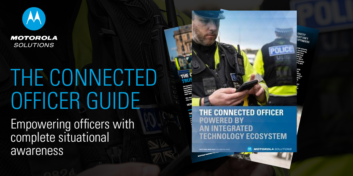 MotSolsSSA's tweet photo. Discover what #MotorolaSolutions technology it takes to create the 'Connected Officer' and the impact they will have on serving the community, with complete situational awareness https://t.co/tJIvMQ618a https://t.co/n2qEQO4KEj
