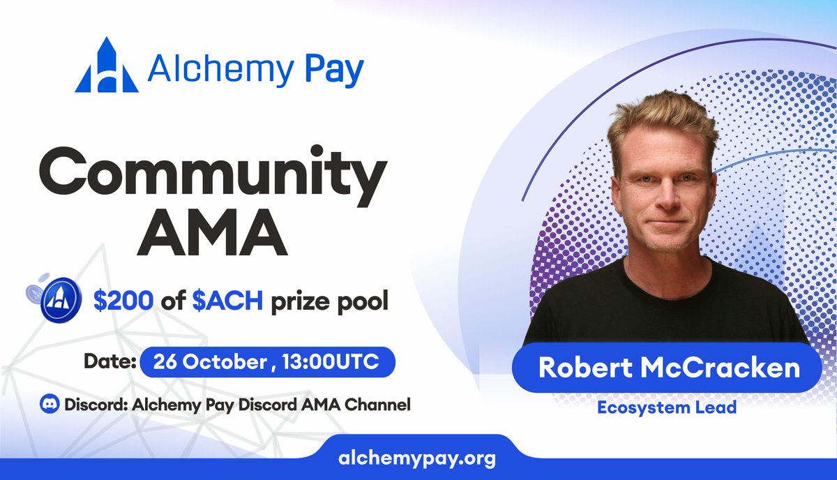 📣Community #AMA on Oct 26th! Win a share of $200 in $ACH for the 10 best questions related to our crypto ramps!  

1️⃣Follow <a href="/AlchemyPay/">Alchemy Pay|$ACH: Fiat-Crypto Payment Gateway</a> &amp; <a href="/AlchemyPayNews_/">Alchemy Pay Community</a>
2⃣RT, Like &amp; Tag 3  friends
3️⃣Leave your questions below

Discord: discord.gg/alchemypay

#AlchemyPay #Airdrop #Giveaways