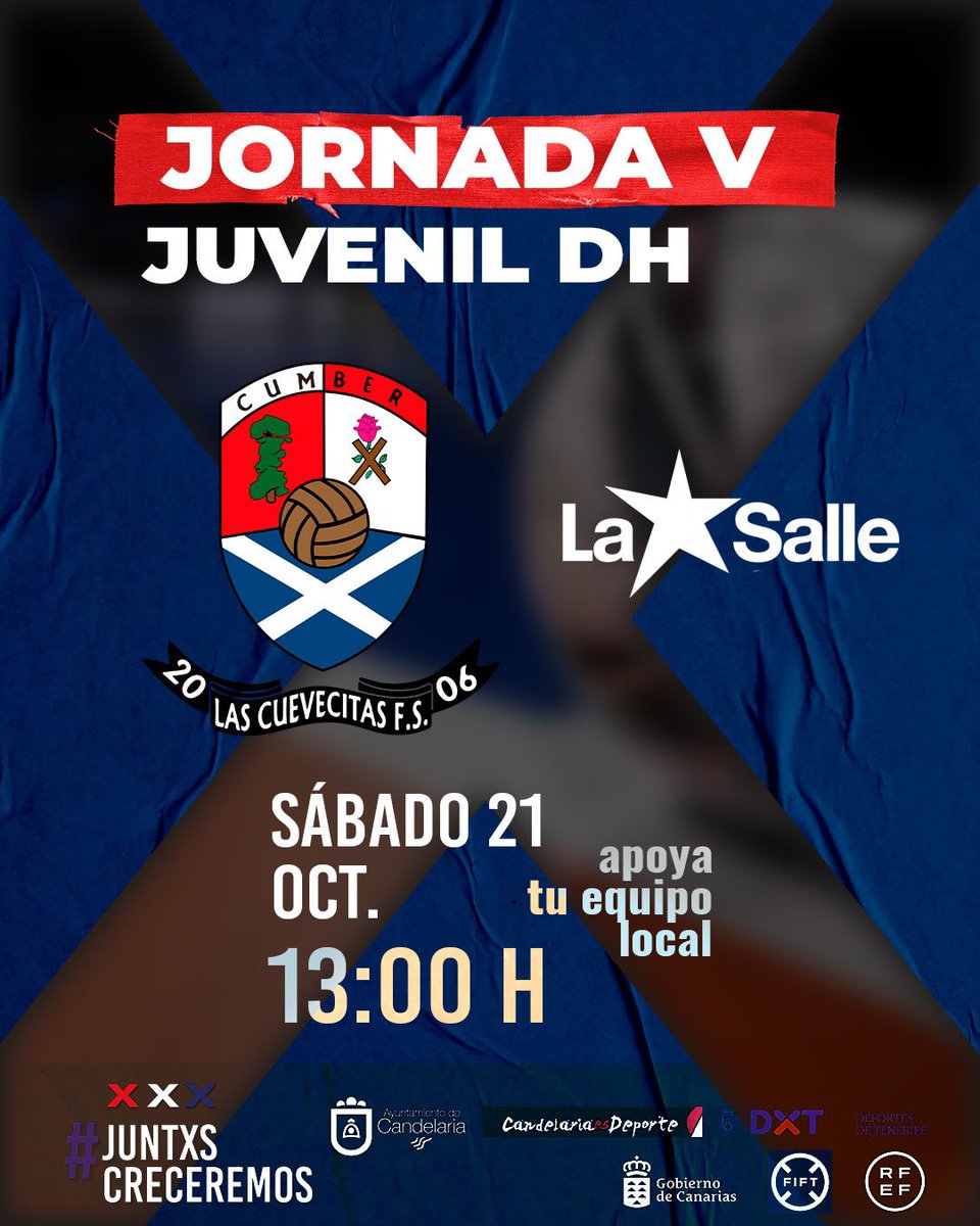 🔴JUVENIL DH | JORNADA 5🔴

Las Cuevecitas 🆚 La Salle

⏰13:00H
📅Sábado 21/10
🏟️Pabellón Las Cuevecitas 

#JuntxsCreceremos #CumberFutsal