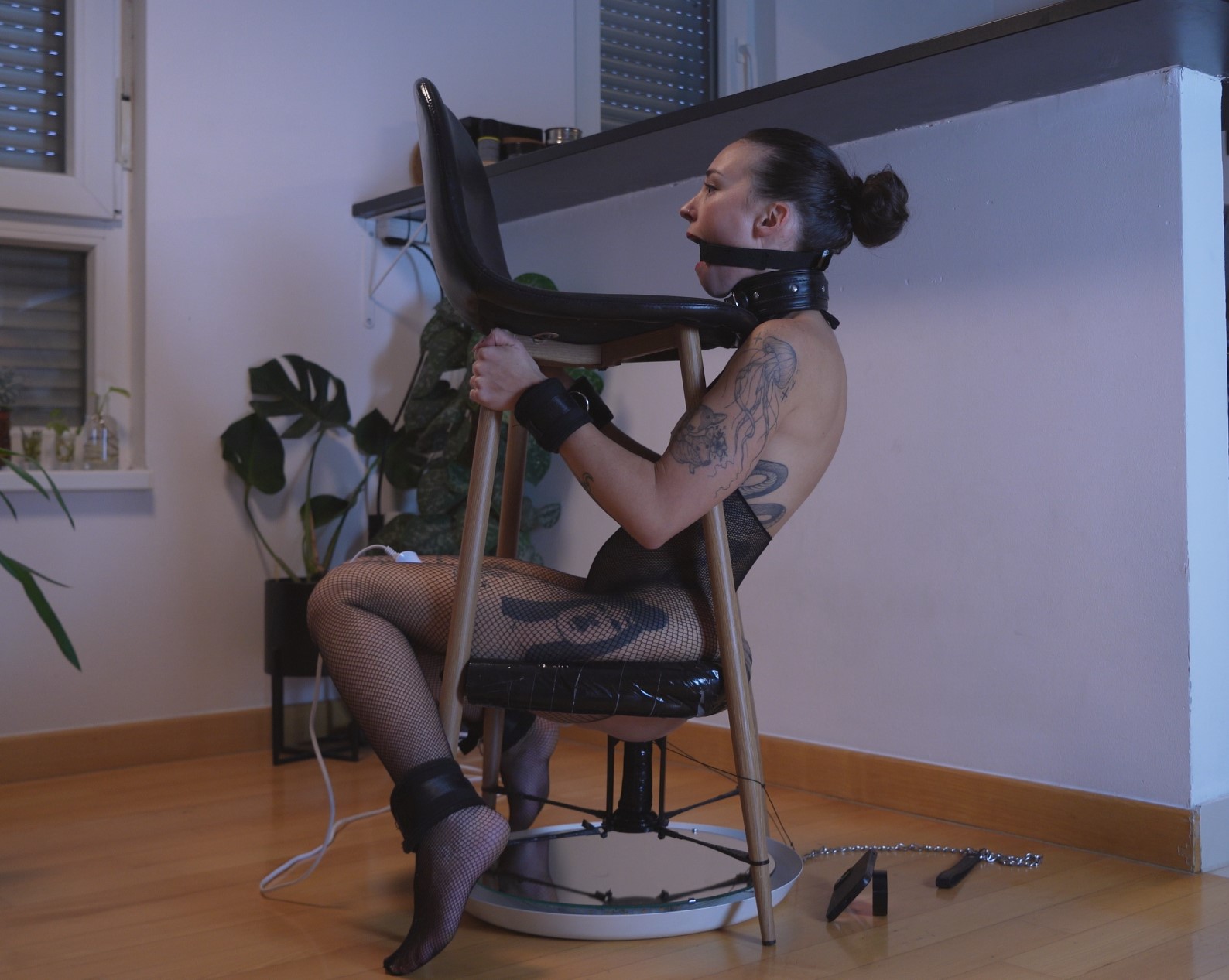 1 pic. The Gag Stool in action, only the fans decide the how long I am used for! This week: 17 minutes! *Note the big black dildo going into my ass that Sir controls with a leash! https://t.co/njK1gu4jXd