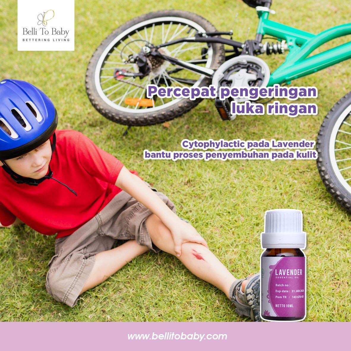 BelliToBaby_ID's tweet photo. Tak jarang ketika bermain diluar rumah, si kecil terjatuh saat bermain moms. Namun jangan panik dahulu moms.Segera langsung bersihkan luka tersebut dan oleskan Essential Oil Lavender pada bagian tubuh yang terluka buat bantu pengeringan luka ringan ✨ https://t.co/2M3szvKUQV