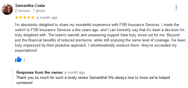 FSBInsService's tweet image. ⭐️⭐️⭐️⭐️⭐️
"I wholeheartedly endorse them –they've exceeded my expectations!"

Another happy FSB member has discovered the FSB Insurance Service difference and you can too, just call 020 3883 7976 today! 

#FSBInsurance #HappyCustomers @FSB_Voice