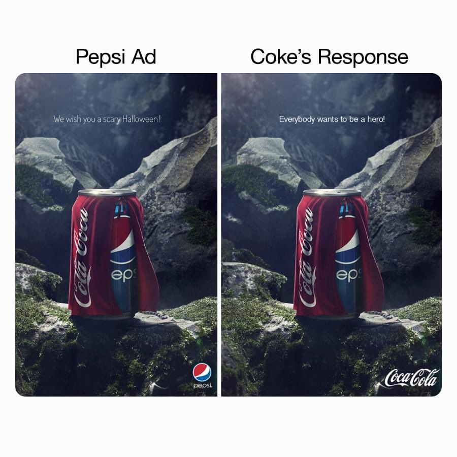 Ireneciuci's tweet photo. Coke’s response to Pepsi ads 🙈🤣 https://t.co/CwfbDHl36I