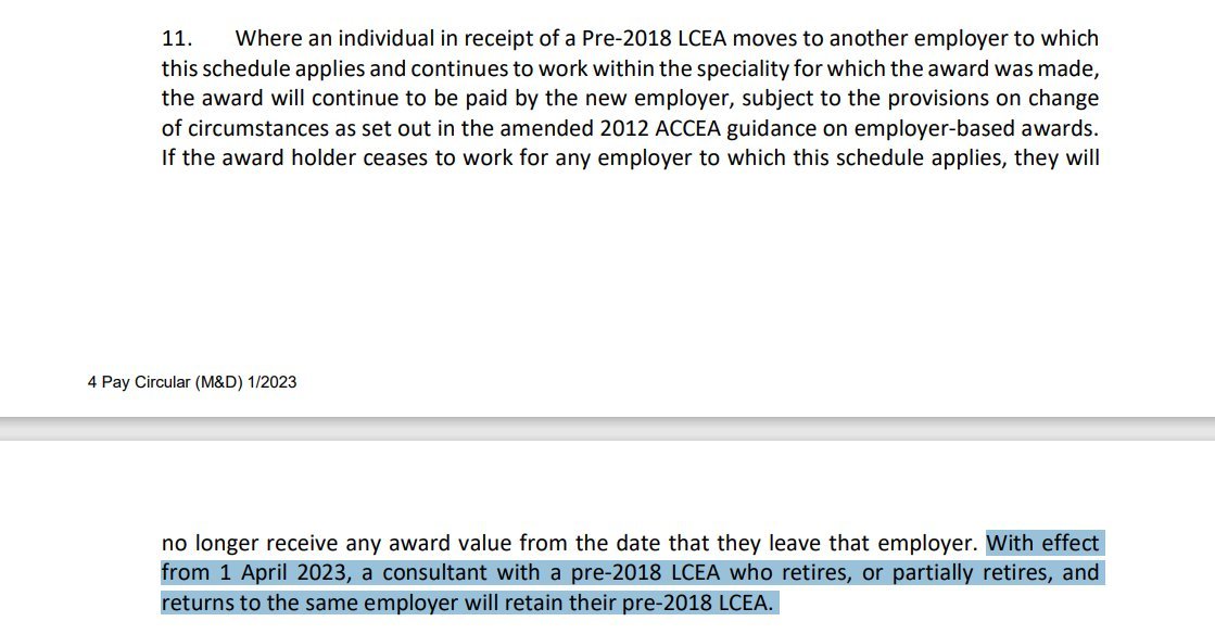 1/Have seen 3 enquiries from 3 different large trusts where  mngrs have stated that old style CEAs do not remain after either retire &amp; return (R+R) or partial retirement(PR) 

This is NOT correct - in England if R+R/PR after 1st April 23 keep old CEAs👇

nhsemployers.org/system/files/2…