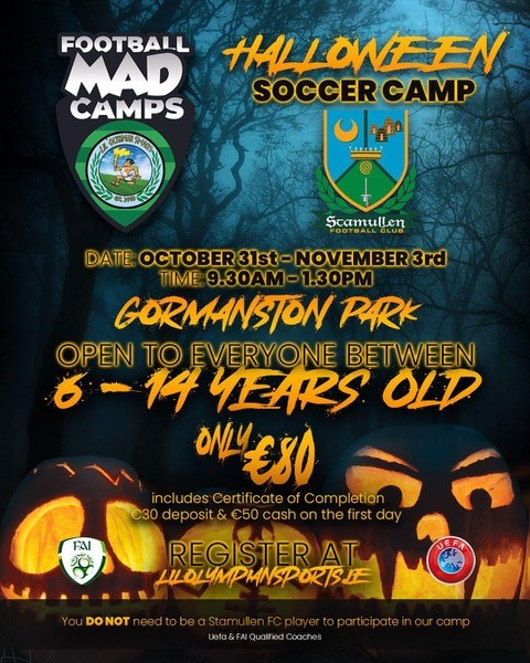 mams_ie's tweet photo. Few spots left for INDOOR Football Camps this Halloween @GormanstonPark
Tue 31st October - Fri 3rd November
9:30am - 1:30pm
Age Group: 6 to 14
Price = โฌ80 per week.
Book here: https://t.co/3zoyOzdsRU
#Footballcamp #midtermcamp #LouthChat #Octobermidterm #Halloweencamps #sp https://t.co/d1radPc5Uv
