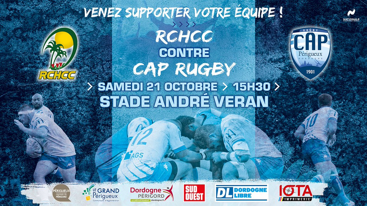 HYERES - CAP
Troisième match à l'extérieur ce samedi pour nos Capistes
Le CAP se déplace à Hyères pour cette 8ème journée de championnat 
Tous derrière le CAP !
Samedi 21 octobre
<a href="/RCHCCrugby/">RCHCC</a> 
Coup d'envoi à 15h30

#perigueux #dordogne #rugby