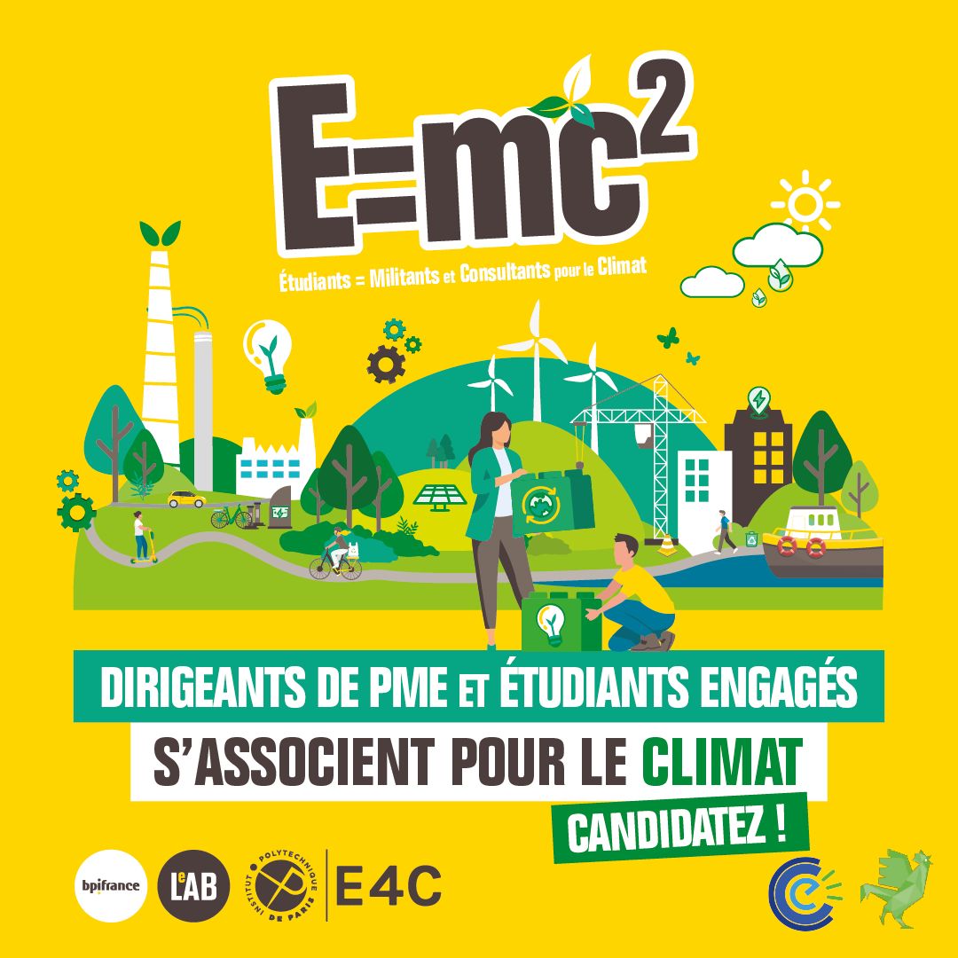 IP_Paris_'s tweet photo. [#Energy4Climate]  Projet E=mc² @_E4C_

Ce projet est fondé avec @BpifranceLeLab qui propose aux étudiants de cycle ingénieur, bachelor et master de participer à des missions de conseil bénévole pour soutenir les PME-ETI dans leur démarche de réduction des émissions de carbone.

⭐️ Si tu es préoccupé par les enjeux liés au #changementclimatique, ce projet est fait pour toi !

💡 Cette année, tu auras la chance de collaborer avec des entreprises telles que GROUPE AVLO (SOMTP / M-LOC), @FabriqueCookies, LA FENETRIERE, Groupe Vallée et PROTEC GROUPE.

C’est l’occasion de plonger dans le monde des PME-ETI, d'élargir ton réseau professionnel, et surtout, de contribuer à la lutte contre le changement climatique en proposant des solutions pour réduire les émissions de #CO2.

👉🏽 Inscris-toi sans plus attendre : https://t.co/i9UxpQ53Yv

#IPParis #InstitutPolytechniquedeParis #E4C #Transition #Energie