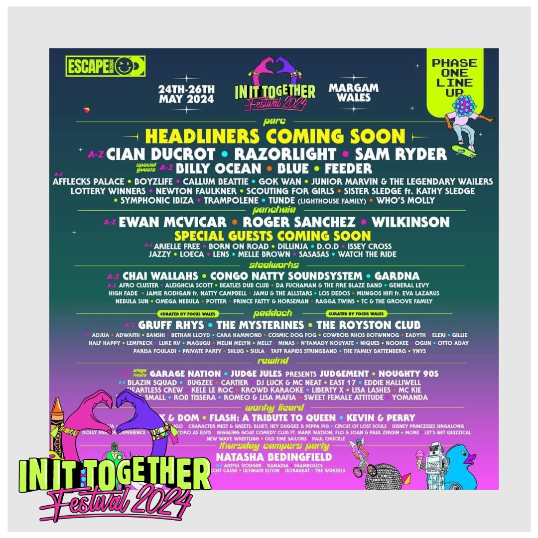 Fam, See you at #inittogetherfestival 2024 ✌🏻⚡️ #whosmolly @SamRyderMusic @karlmorganmusic @Cian_ducrot @Razorlight #Mainstage