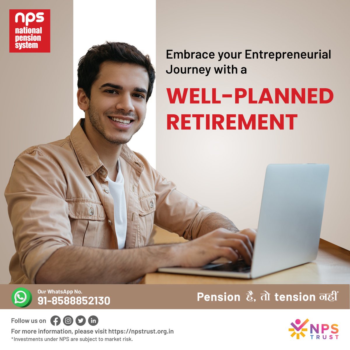 nps_trust's tweet photo. #NPS is indeed a smart choice for #entrepreneurs aiming for a well-planned retirement. It serves as a long-term retirement investment vehicle that can pave the way for #financial_independence during retirement.
➡️https://t.co/hAF9ChrPxW
#PensionHaiToTensionNahi https://t.co/3CyS1kUIkh