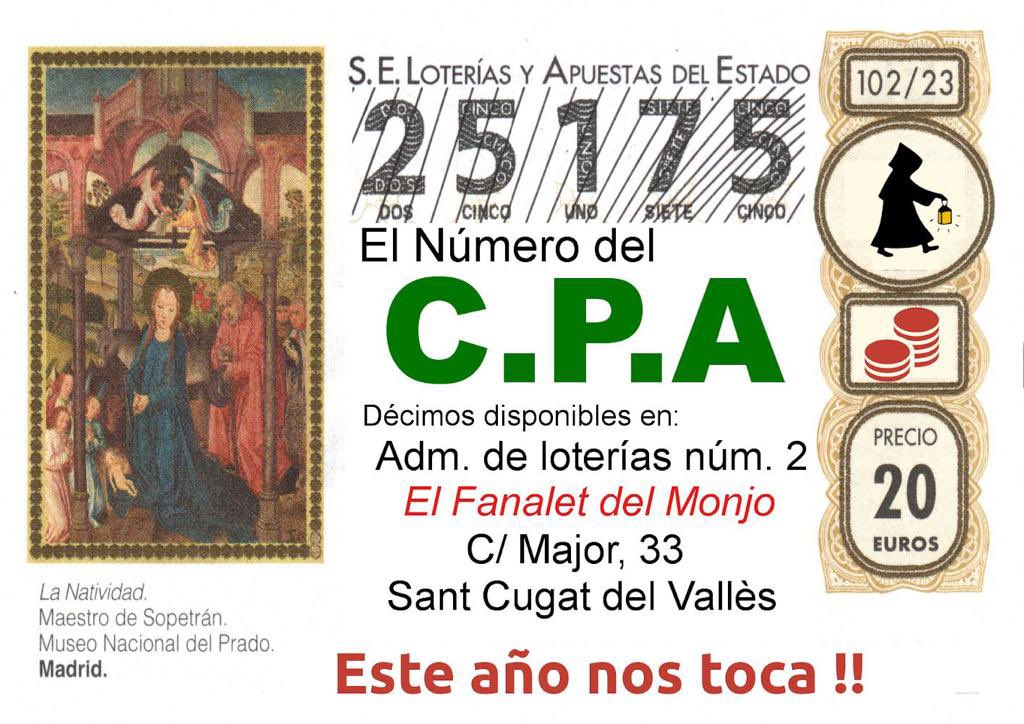 Como cada año ya tenéis disponible en la administración de la calle mayor el número de lotería del CPA . Que tengamos suerte!!!!