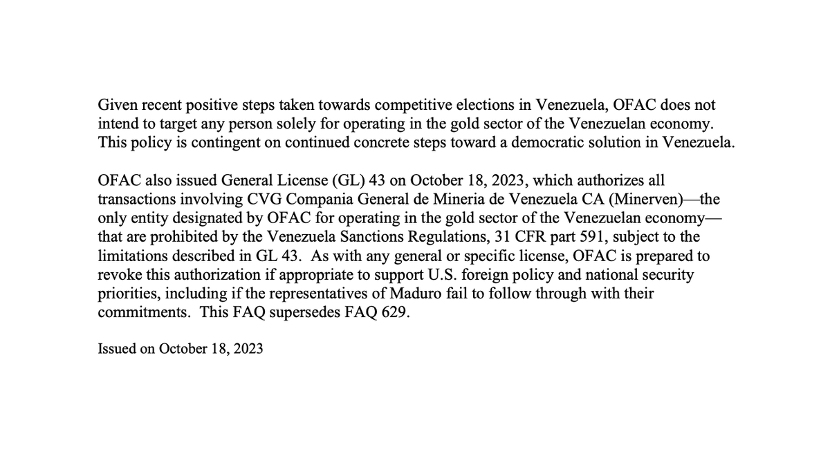 SOSOrinoco's tweet photo. Statement by @SOSOrinoco on the United States 🇺🇸 decision to grant a 6-month OFAC icense to @Minerven_CA:

🟥 This decision is going to boost a criminal bonanza and allow @NicolasMaduro's regime to accelerate the plundering of Venezuelan #Amazonia

⬇️ Our explanation:

1- Long before sanctions were in place, the illegal #ArcoMinero decree introduced and promoted a 'business model' that is chaotic, violent & criminal, disregarding human rights and environmental regulations, which scared away large international mining companies. All this is widely documented by @OECD, @un_hcr Fact Finding Mission and @SOSOrinoco.
2- This 'business model' directly benefits @NicolasMaduro and his associates: @ConCiliaFlores @delcyrodriguezv @TareckPSUV @dcabellor and many #FANB generals, such as General Carlos Osorio, president of @CVMVenezuela who has a monopoly on the fuel supply for all mines in #ArcoMinero and illegal mines in all Protected Areas in southern Venezuela.
3- Venezuela's illegitimate Vice President, @delcyrodriguezv, has been trying for years to partner with international mining companies to exploit her own mines. To achieve this, the Vice President needs sanctions to be lifted so that these companies can operate in Venezuela.
4- With the lifting of sanctions the @NicolasMaduro regime has new incentives to further deepen the #ArcoMinero policy because via @Minerven_CA they will be able to "legally" launder more #BloodGold: Maduro and his group of beneficiaries (military, senior political figures and financiers of the regime) will now continue trafficking, but openly.
5- The governments of the US, Canada, UK, and serious gold refiners have no way of overseeing, nor knowing what is going on inside @Minerven_CA. The regime will use Minerven as a funnel to channel all the gold illegally & unsustainably mined in Protected Areas (using illegal mercury and violating human and environmental rights).
6- @SecBlinken is naive to think that lifting sanctions is going to reduce unsustainable mining & smuggling of #BloodGold and other minerals. 
7- Just look at #Guyana to understand that #ecocide, illegal & destructive mining practices allowed by that government in the disputed but highly biodiverse #Essequibo, occurs even in countries WITHOUT SANCTIONS. 

CONCLUSION: By lifting the sanction on Venezuelan gold, the United States becomes a co-participant in the looting of the Venezuelan #Amazon and chooses to ignore an #ecocide that now becomes unstoppable, will be exploited by all regional criminal groups and will be impossible to hide. 

What will @JohnKerry have to say?  
#ClimateChange