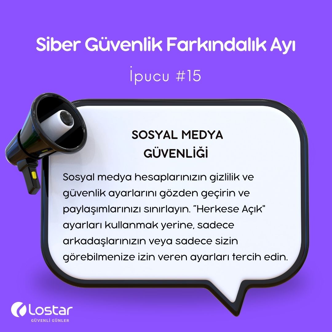 Lostar's tweet photo. 📣 Günün Farkındalık İpucu | Ekim ayı boyunca paylaşacağımız tavsiyeleri siz de çevrenizdeki kişilerle paylaşarak #SiberGüvenlikFarkındalıkAyı’na katkıda bulunabilirsiniz.

#sibergüvenlik #bilgigüvenliği #cybersecurityawarenessmonth https://t.co/gDNnjZ7AMl