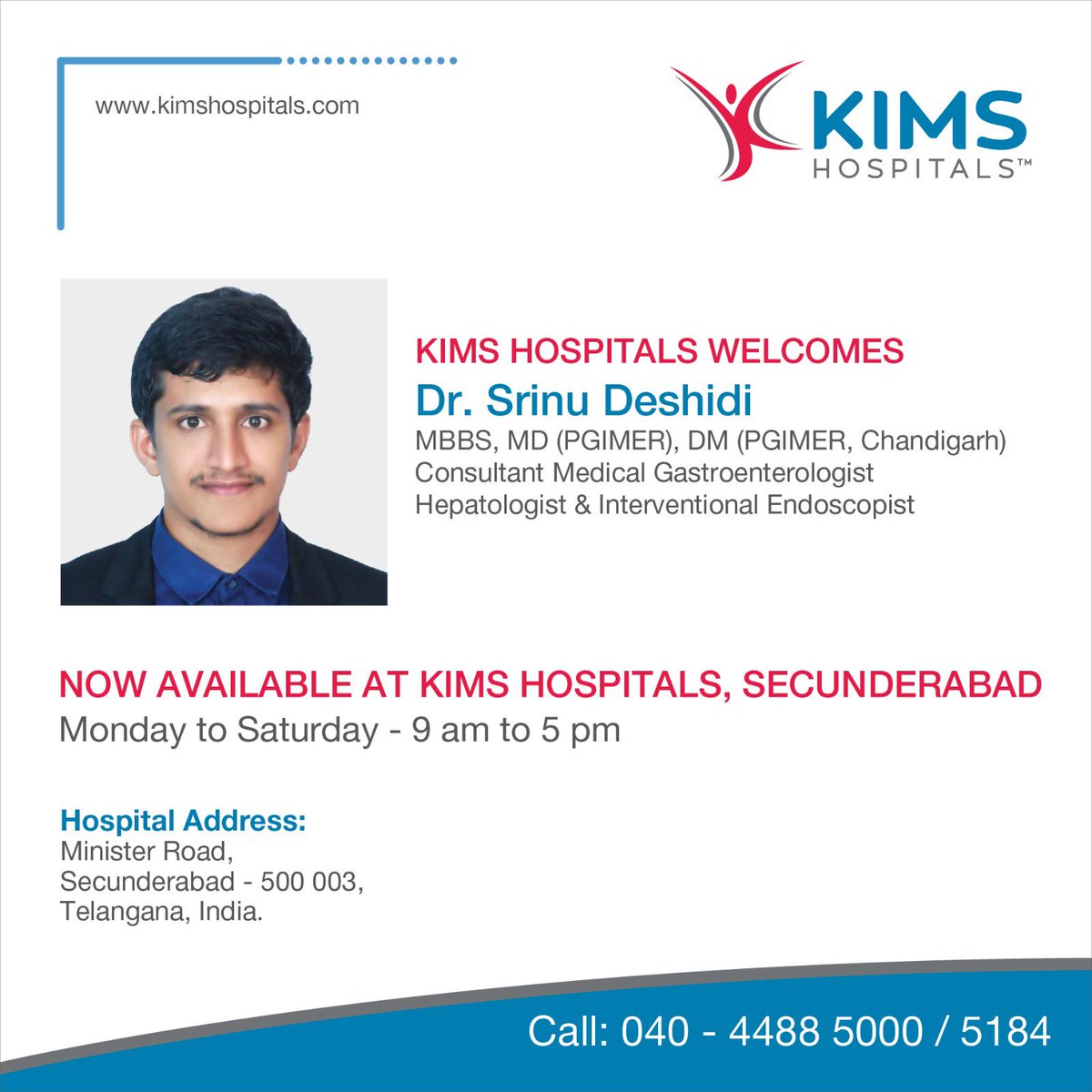 Happy to share that I have joined KIMS Hospitals, Secunderabad as a Consultant Gastroenterologist,Hepatologist and advanced therapeutic Endoscopist