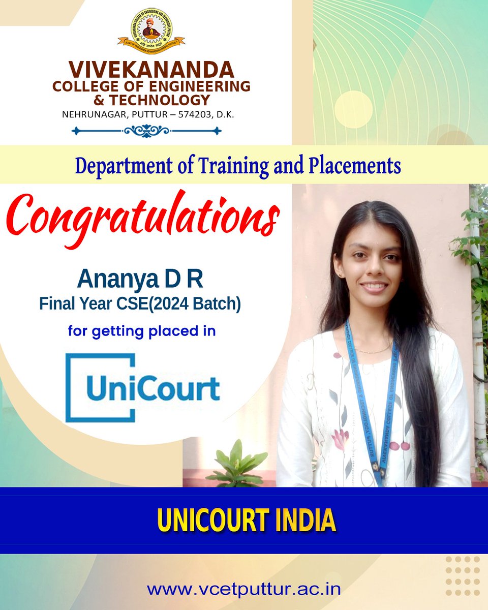 vcetputtur's tweet photo. Your dedication has opened the door to an exciting new chapter with @unicourtinc . #Congratulations on your placement - your journey to success has just begun.
#placement2023
#Placementdrive 
#VCETPuttur 
#vcet
#Unicourt https://t.co/beYy8ZQ3K7