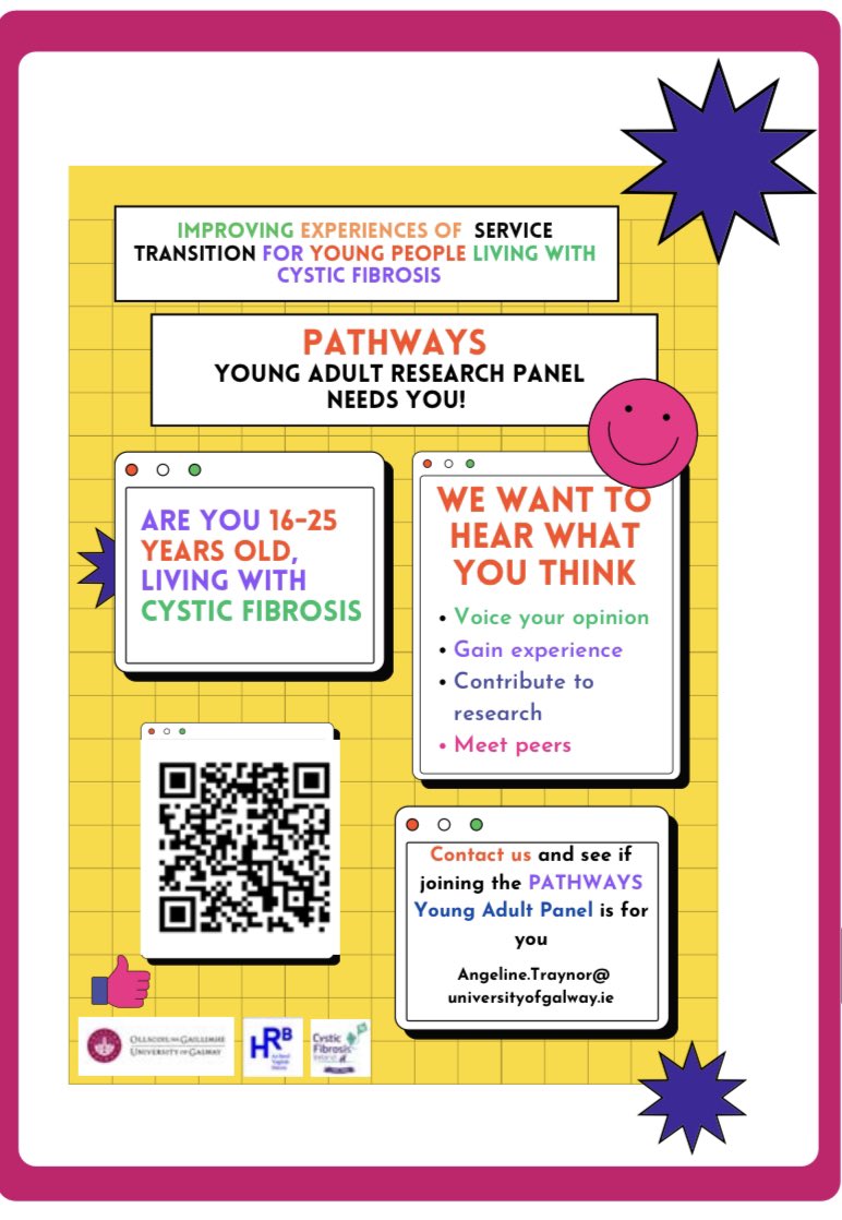 Pathways Project (@pathways_pwcf) on Twitter photo 📣Join us! We are looking for #youngpeople living with CF to join our research team and help ensure our research is focused on what matters most to young people with #CysticFibrosis. <a href="/CHI_Ireland/">Children's Health Ireland</a> <a href="/CFGalway/">CysticFibrosisGalway</a> <a href="/cf_ireland/">CF Ireland</a> <a href="/caroline_heary/">Dr. Caroline Heary</a> <a href="/HealthPsyGalway/">Health Psychology at University of Galway</a> #PPI 📣Join us! We are looking for #youngpeople living with CF to join our research team and help ensure our research is focused on what matters most to young people with #CysticFibrosis. <a href="/CHI_Ireland/">Children's Health Ireland</a> <a href="/CFGalway/">CysticFibrosisGalway</a> <a href="/cf_ireland/">CF Ireland</a> <a href="/caroline_heary/">Dr. Caroline Heary</a> <a href="/HealthPsyGalway/">Health Psychology at University of Galway</a> #PPI