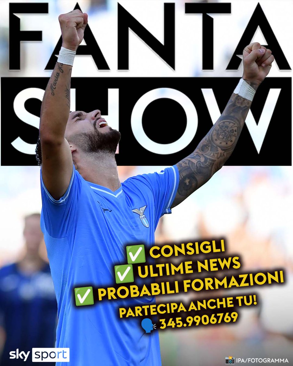 📣 Torna #SkyFantaShow 
🗓 Oggi alle 1️⃣8⃣ su #SkySport 24
👥 Con
<a href="/MarioGiunta/">Mario Giunta</a>
<a href="/AndreaM_86/">Andrea Marinozzi</a>
<a href="/DavidePolizzi82/">Davide Polizzi</a> 
<a href="/fains/">Valerio Spinella</a>

🤔 Dubbi sulla formazione❓
🗣️ Mandaci un messaggio vocale su whatsapp al numero 345.9906769

🔊 I migliori saranno ascoltati in trasmissione
#SkySerieA