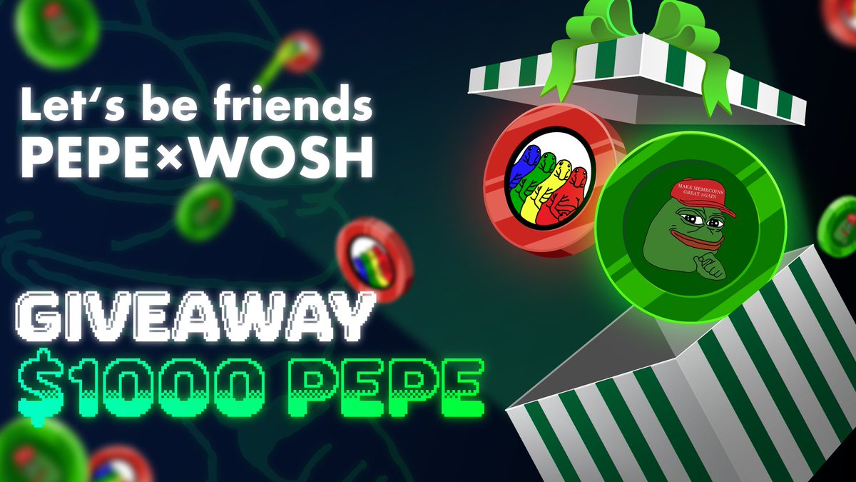 AIRDROP ALERT by #Wosh⭐️🐘
I'm Wosh! Lonely and lonely!
You need $PEPE? 🐸Be a friend!

✅ Complete #gleam
gleam.io/LOKPU/pepe-giv…
💰Total Airdrop pool $1000 Worth $PEPE

Be good friends with Wosh!🥲
#Airdrop #Giveaway #memecoin