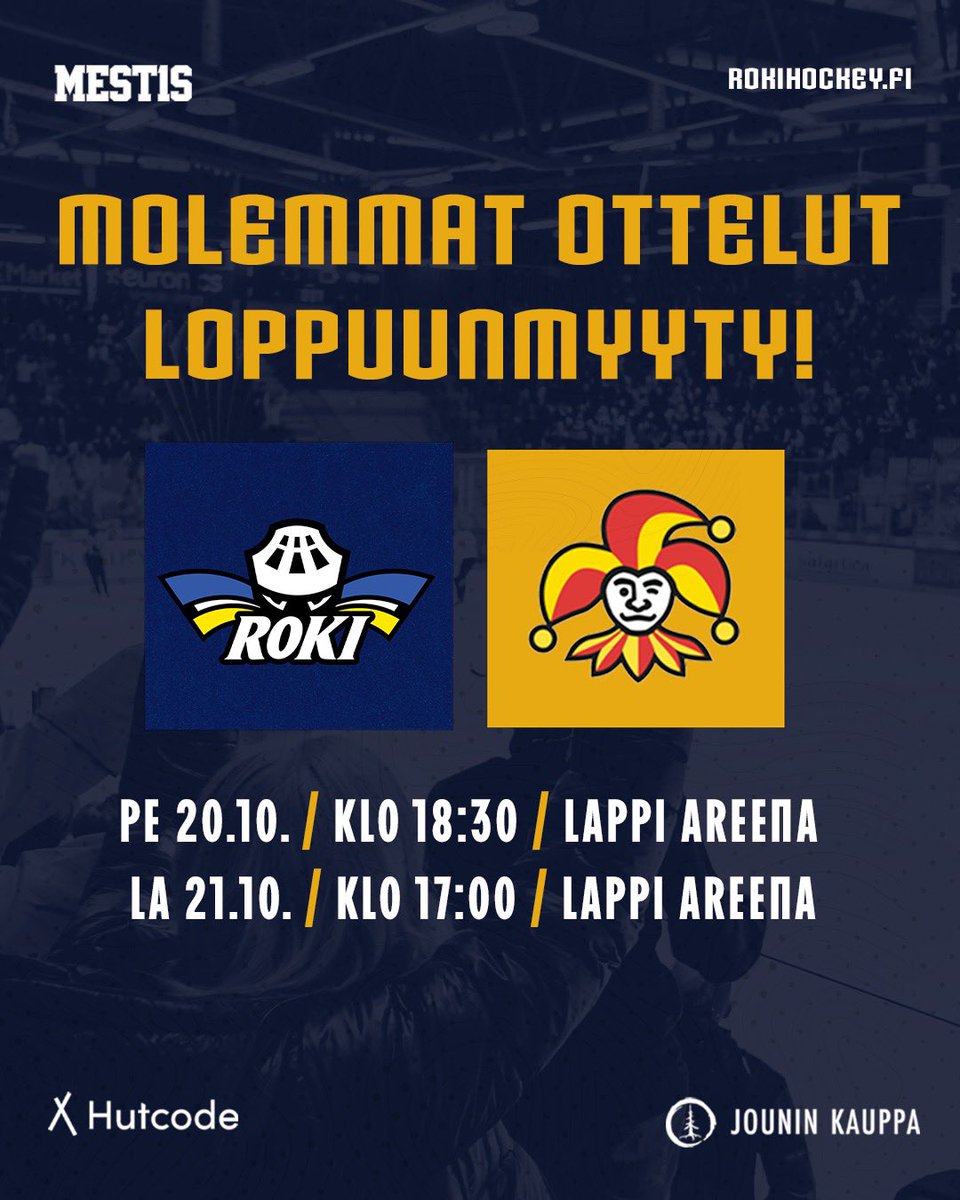 rokihockey's tweet photo. ❌VIIKONLOPUN MOLEMMAT OTTELUT OVAT LOPPUUNMYYTY❌

#RoKi #Mestis #LätkässäLappiin https://t.co/5UW9vUgHHq