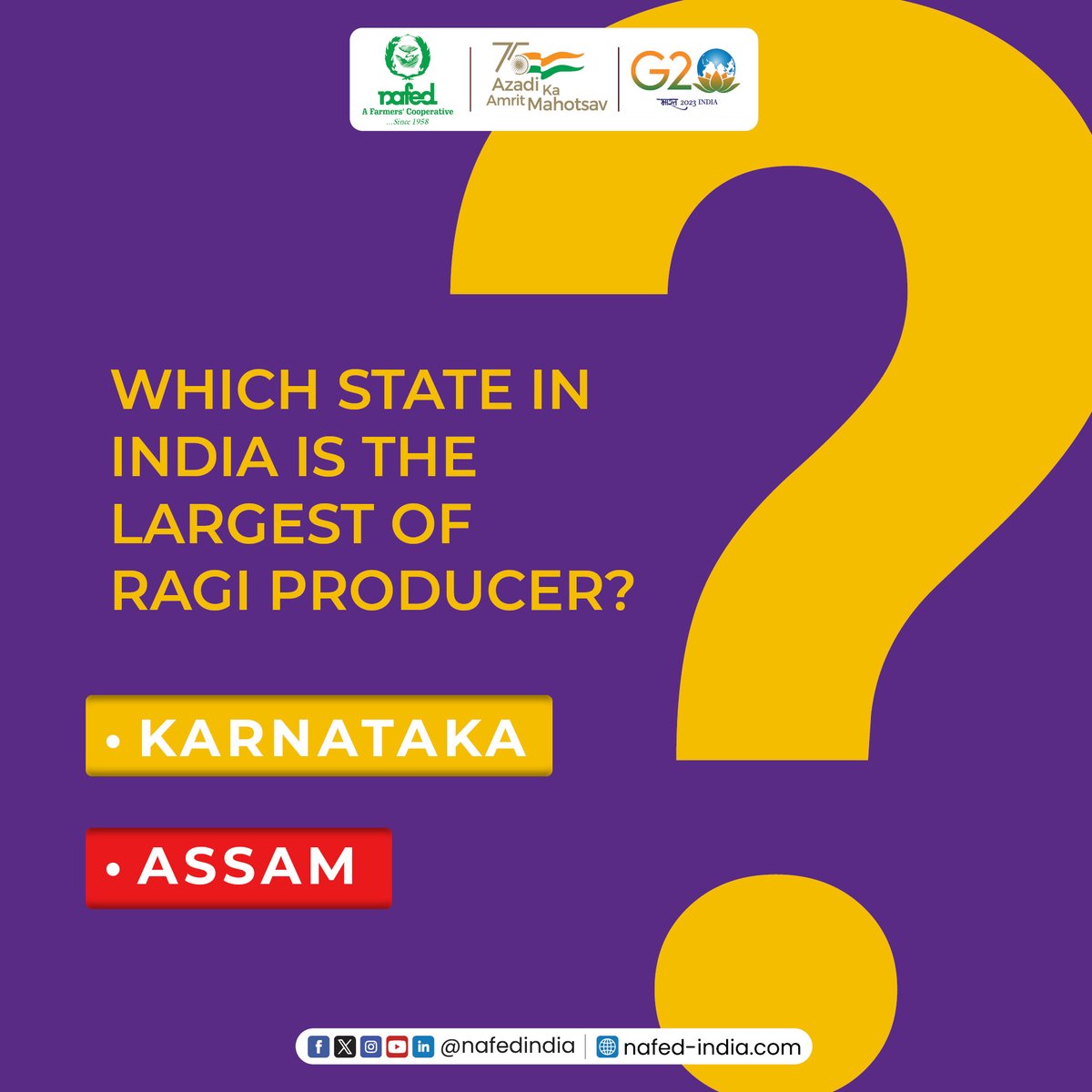 nafedindia's tweet photo. Comment your answer below
#NAFEDIndia #FarmTokitchen #FreshAndLocal #agricultureindia #cooperativefarming #indianfarmers #EmpoweringCooperatives #SahakarSeSamriddhi #cooperativesociety #raagi #iym2023 #millets #milletfood
@PIB_India @AgriGoI @IYM2023 @DrBijender @RiteshIAS @MinOfCooperatn @mygovindia