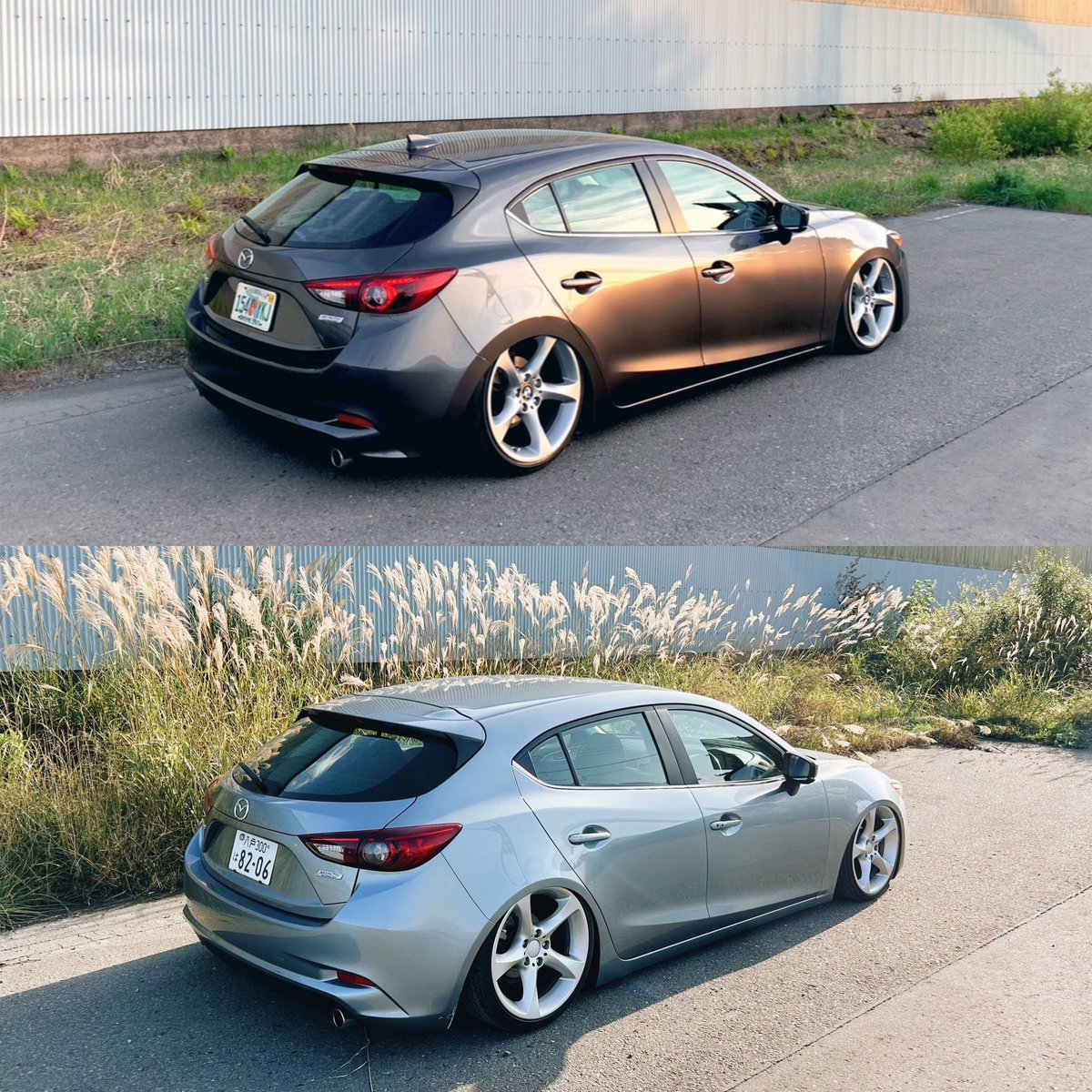 nakazu_mazda2's tweet photo. フェンダーのBefore↑↓Afterでございます🍆
写真を並べてみると変化が分かりやすいですね👀

アーチ上げ F:15mm/R:25mm
ワイド化　 F:10mm/R:10mm
フェンダーアーチのプレスライン幅を薄くして前後で厚さを統一、リアドアのプレスラインを除去 https://t.co/bkTu1CYKJq