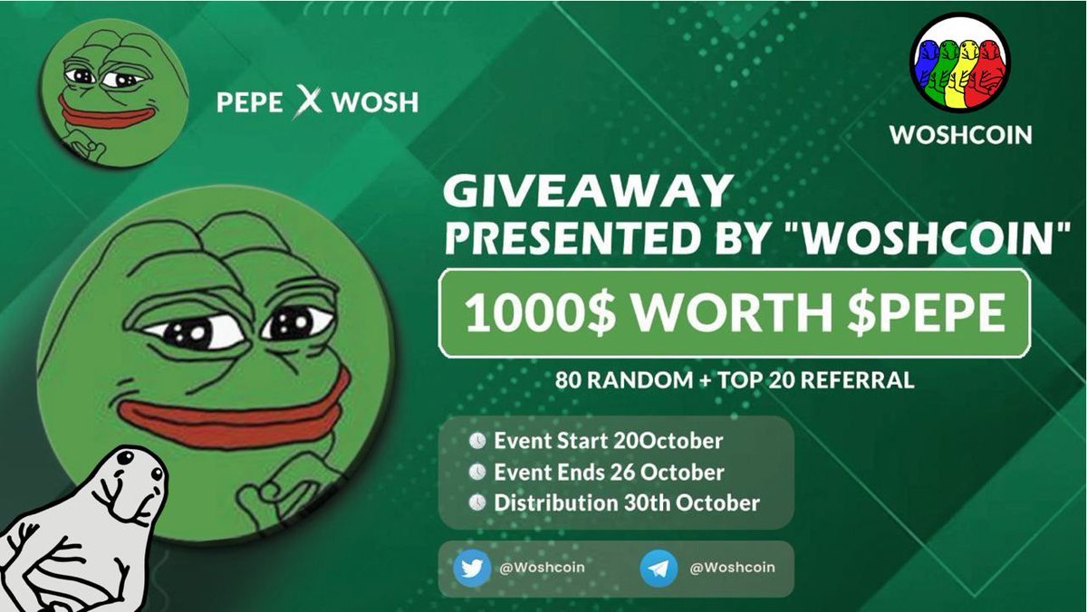 🔥 Pepe Giveaway By Woshcoin

🎁 Total Airdrop pool $1000 Worth $PEPE Listed on Many Exchanges 

✅ Complete #gleam 
gleam.io/LOKPU/pepe-giv…

#Airdrops #Giveaway #crypto #airdropcrypto #airdrop