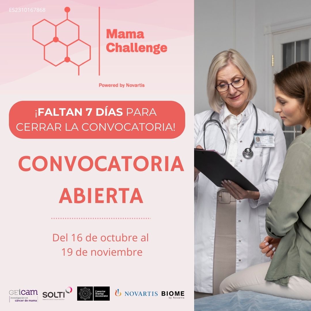 Quedan solo #7días para que se cierre la convocatoria del #MamaChallenge de @NovartisSpain💕 🗓️ Fecha límite: 19 de noviembre 📢¡Aplica!👉🏼airtable.com/appIRIANgnak1S… #MásInvestigaciónParaMásVida #JuntosRompemosBarreras #SOLTI #GEICAM #BIOME #Reto1 #Reto2 @GEICAM @_SOLTI #Startup