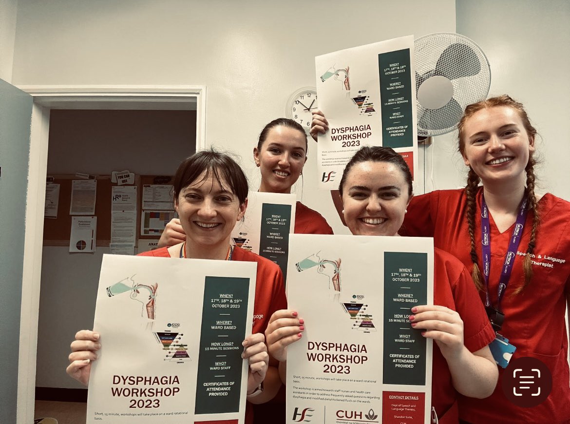 Some of our very enthusiastic staff grade SLT team @CUH_Cork leading out on hospital wide ward based Dysphagia workshops for nursing & HCA. Well done Team🙌🏻 👏🏻 Thank you to @cullinane2003 for assistance #HIQAstandards #Saferbetterhealthcare #learningculture