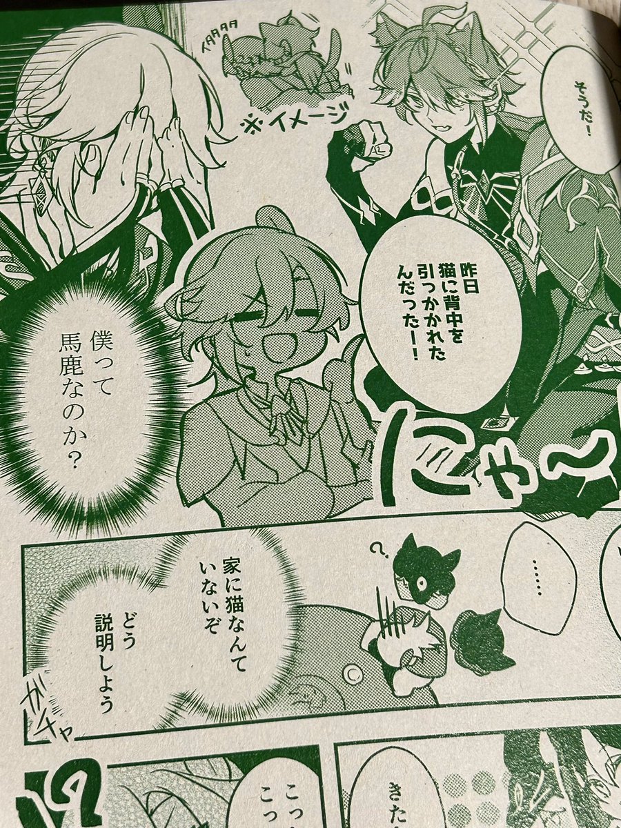 実物です
表紙はちょっとキラキラしてて、ミシン糸で綴じてもらってます
本文はスメっぽく緑色にしました
表紙本文共に紙の触り心地もいいです
ゼンのお家みたいなキラキラしてて暖かい感じを目指したんですが、とても良い仕上がりになってます  印刷所様感謝〜! 