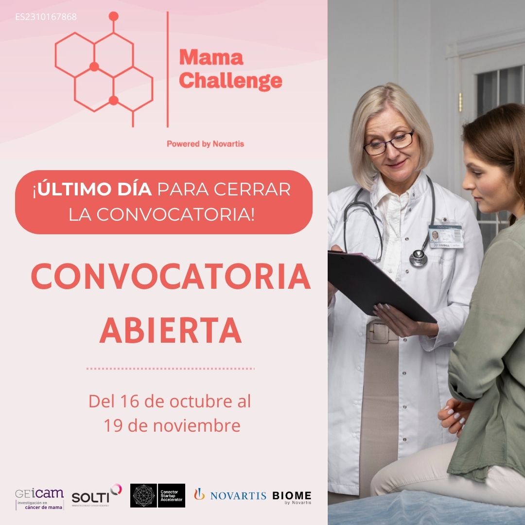 #ÚltimoDía para que se cierre la convocatoria del #MamaChallenge de @NovartisSpain💕 🗓️ Fecha límite: 19 de noviembre 📢¡Aplica!👉🏼airtable.com/appIRIANgnak1S… #MásInvestigaciónParaMásVida #JuntosRompemosBarreras #SOLTI #GEICAM #BIOME #Reto1 #Reto2 @GEICAM @_SOLTI #Startup