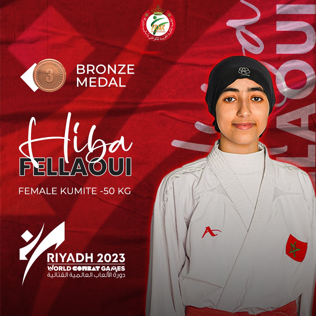 نالت البطلة هبة فيلاوي الميدالية البرونزية في الألعاب العالمية للفنون القتالية، التي تمر حاليا في الرياض، عاصمة المملكة العربية السعودية، تحت إشراف اللجنة الأولمبية الدولية.

#riyadh #bronze #medal #combatgames