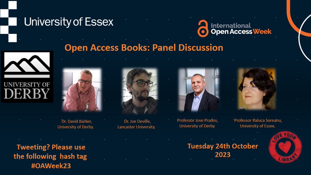DerbyUniLibrary's tweet image. Today&apos;s the day! Come along at 11:30am to our online panel session on #OpenAccess &amp;amp; long form outputs! Don&apos;t miss out! Registration via this link 👉bit.ly/4720MTf 🌍🔓🥳@UniEssexLibrary #OAWeek #communityovercommercialisation