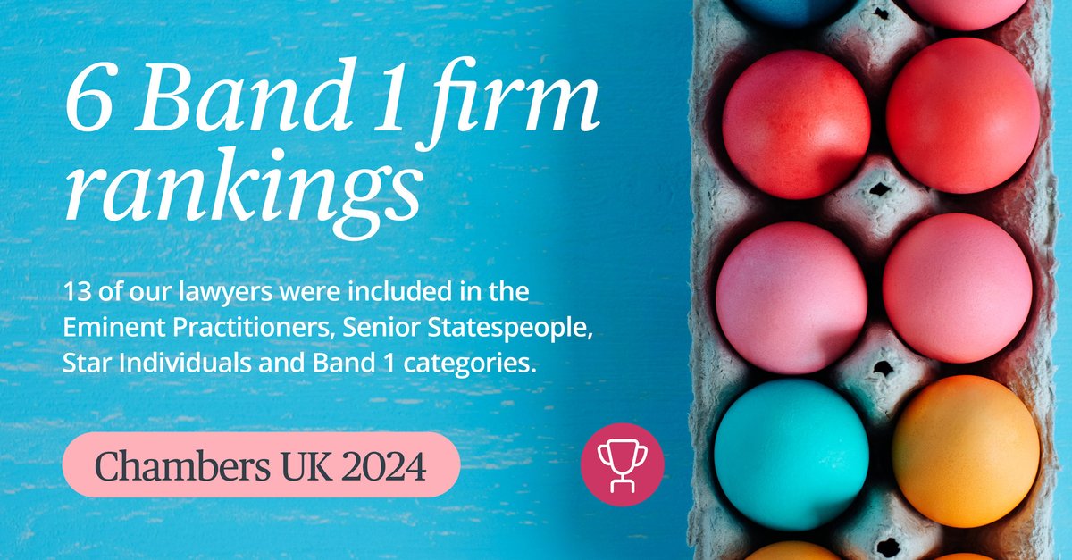 The <a href="/ChambersGuides/">Chambers and Partners</a> UK guide 2024 results have now been released! We’ve received 6 Band 1 firm rankings this year. A huge congratulations to all the teams and individuals recognised in this year’s guide! Click here for the full results: 2bird.ly/3QlrSPv