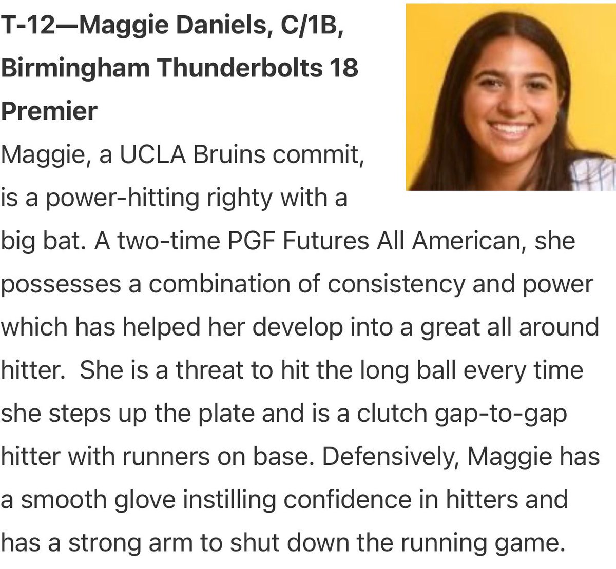 Thank you @ExtraInningSB! @PGFnetwork @UCLASoftball @thunderbolts18p @spainparksb