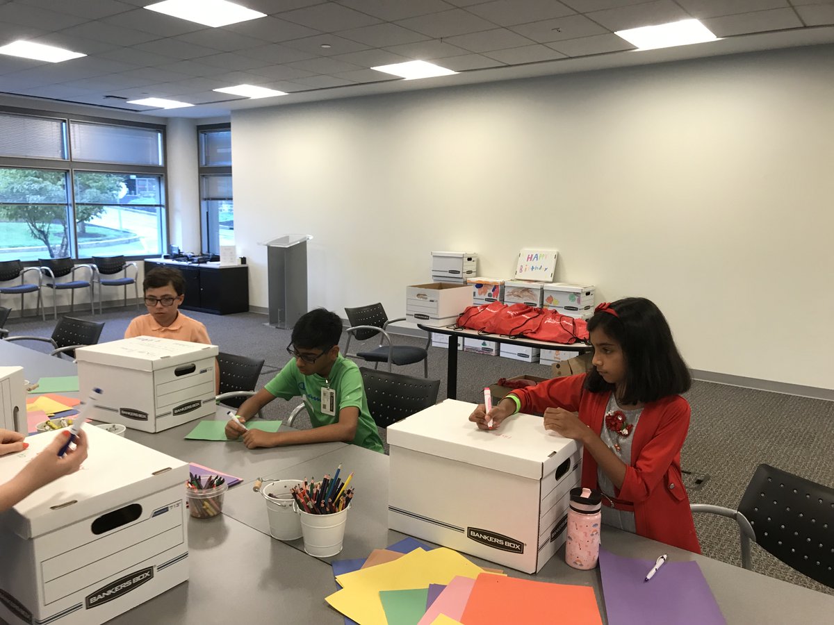 BHFoundforChild's tweet photo. The Dow Jones Family Center partnered with Dow Jones to participate in their #TakeYourChildToWorkDay event. We received donations of the items from our center staff and families as well as from Dow Jones employees. Then the children made cards and decorated the boxes. https://t.co/PiBJSLqp1A