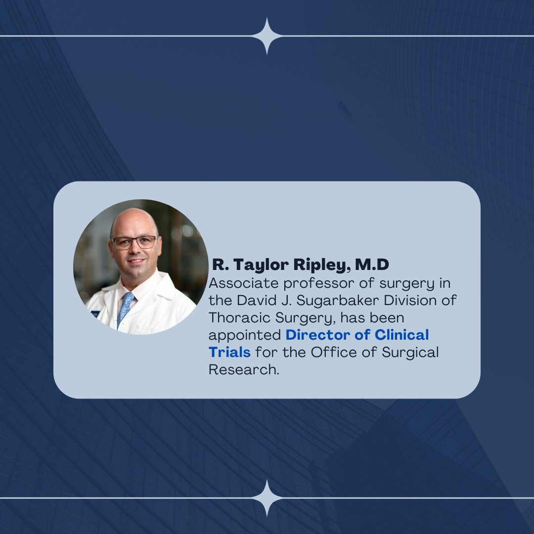 David J. Sugarbaker Division of Thoracic Surgery (@bcm_thoracic) on Twitter photo 🌟 Exciting News! 🌟
<a href="/RTaylorRipley/">R. Taylor Ripley, M.D. Thoracic Surgeon</a> takes the helm as Director of Clinical Trials at <a href="/BCM_Thoracic/">David J. Sugarbaker Division of Thoracic Surgery</a>!
His leadership will drive our clinical trials to new heights, fostering innovation and growth in clinical research. #ClinicalTrials #MedicalResearch #Leadership #Innovation 🌟 Exciting News! 🌟
<a href="/RTaylorRipley/">R. Taylor Ripley, M.D. Thoracic Surgeon</a> takes the helm as Director of Clinical Trials at <a href="/BCM_Thoracic/">David J. Sugarbaker Division of Thoracic Surgery</a>!
His leadership will drive our clinical trials to new heights, fostering innovation and growth in clinical research. #ClinicalTrials #MedicalResearch #Leadership #Innovation