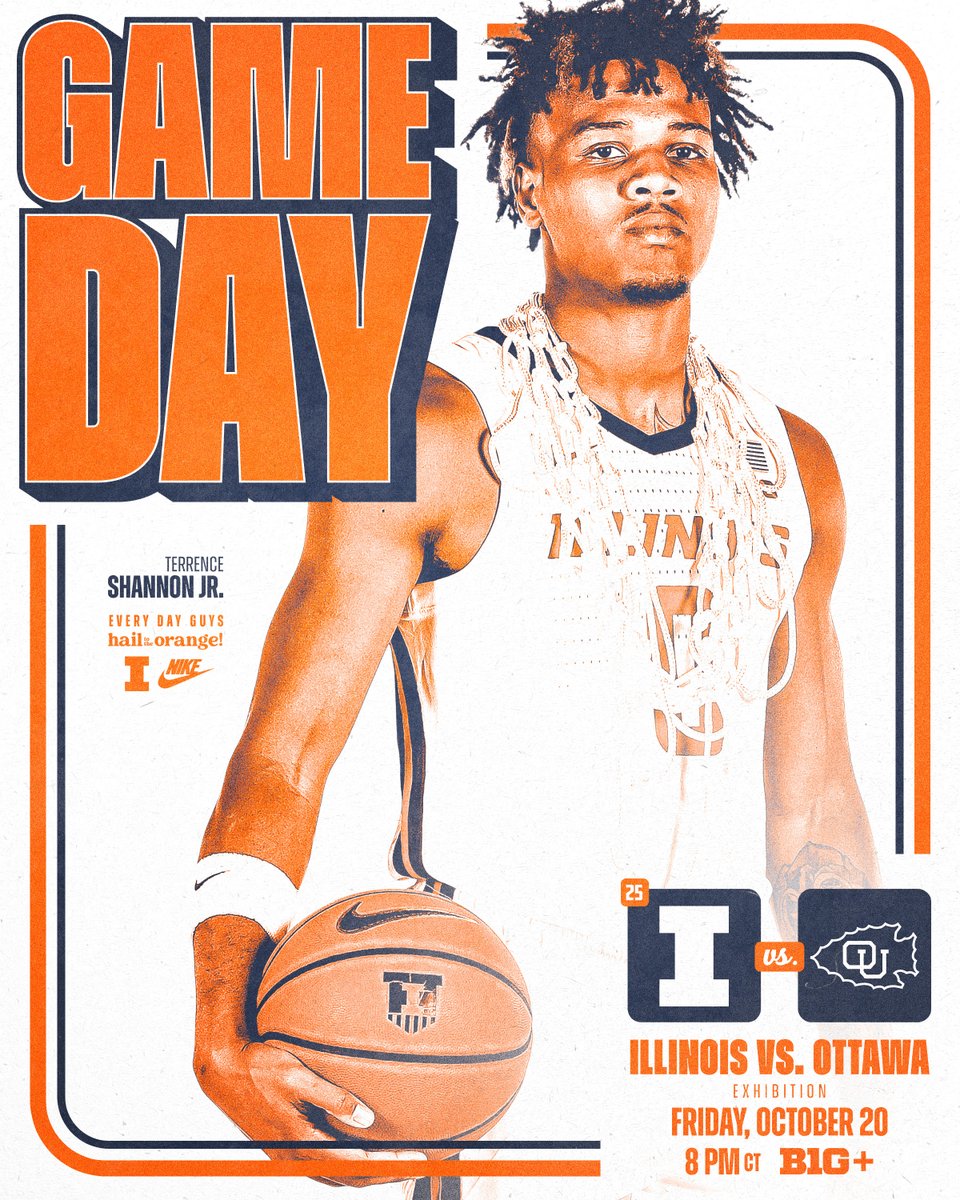 It's time. 🆚 Ottawa 📍 @statefarmcenter ⏰ 8 PM CT 📺 B1G+ 📊 ow.ly/YRLc50PXNQ5 🔊 ow.ly/4ITM50PXNQ4 🎟 ow.ly/Zg6X50PXNRE #Illini | #HTTO | #EveryDayGuys