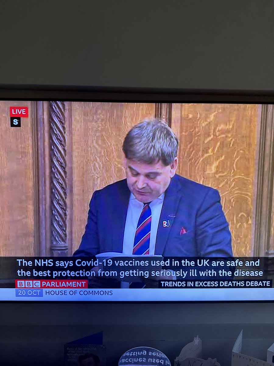 mattletiss7's tweet photo. Wow, during @ABridgen speech in Parliament today on excess deaths, these are the overlays  that were put at the bottom of his live speech on the BBC. https://t.co/AcpCMDTHzq
