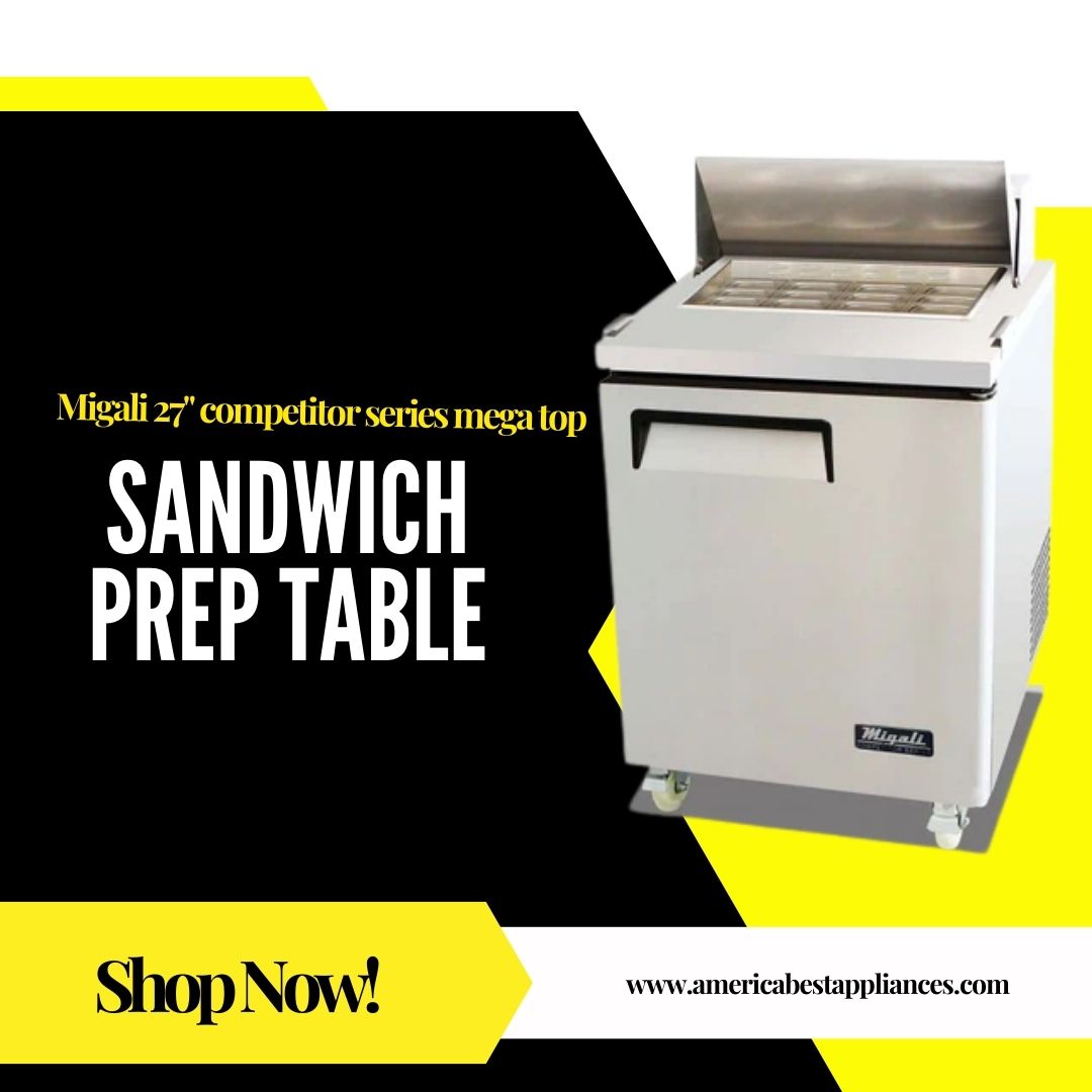 Meet the MIGALI 27' Competitor Series Mega Top Sandwich Prep Table – the ultimate solution for your culinary workspace. 🥪🥗
.
𝐒𝐡𝐨𝐩 𝐍𝐨𝐰 👉🏻 americabestappliances.com/collections/co…
.
#americabestappliances #MIGALI #PrepTable #KitchenEssentials #CulinaryWorkspace #FoodPrep #TopNotchEquipment