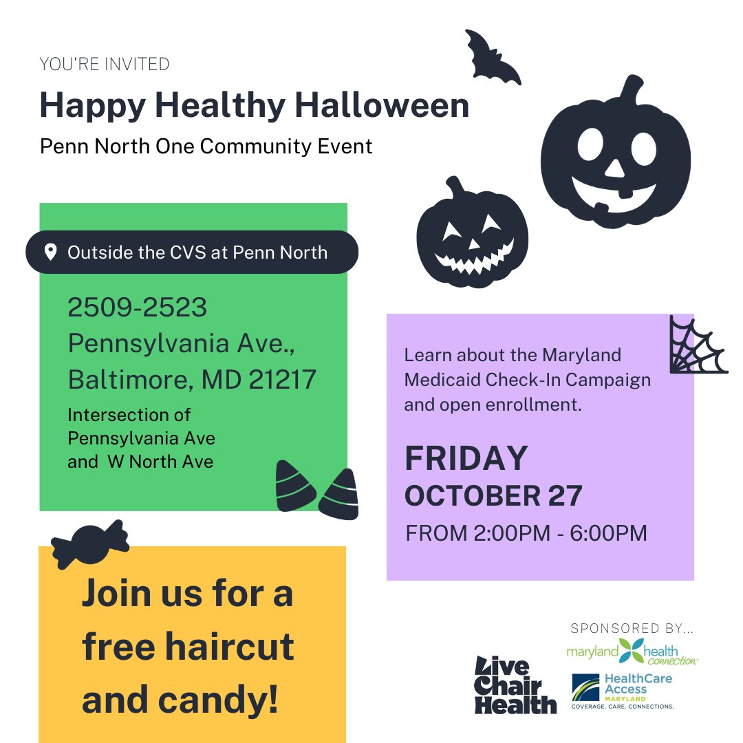 Have any exciting Halloween weekend plans? Well, now you do! 

For those in the Baltimore area, we invite you to join us next Friday from 2:00 PM- 6:00 PM for our ‘Happy Healthy Halloween’ event. Details in the flyer! 

We will see you there! 🎃