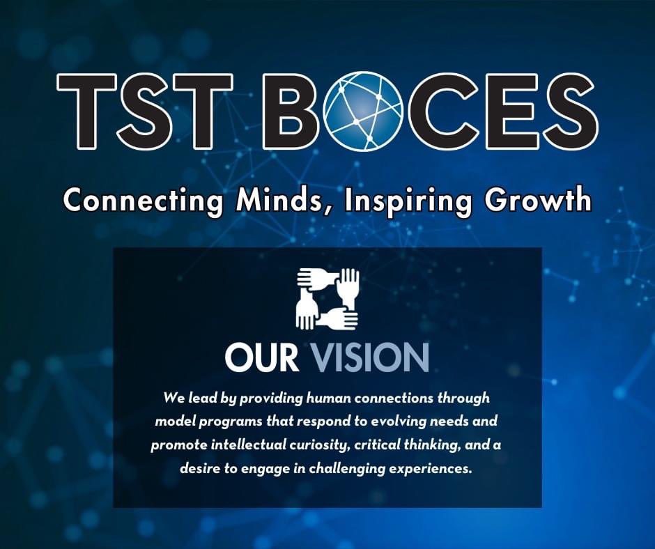 🌟 Unveiling TST BOCES NEW Tagline, Mission and Vision! 🌟 We're here to transform lives and these new statements reflect our commitment to Connecting Minds & Inspiring Growth! 💫 #TSTBOCES #NewBeginnings #TSTBOCESBrand #BOCESProud